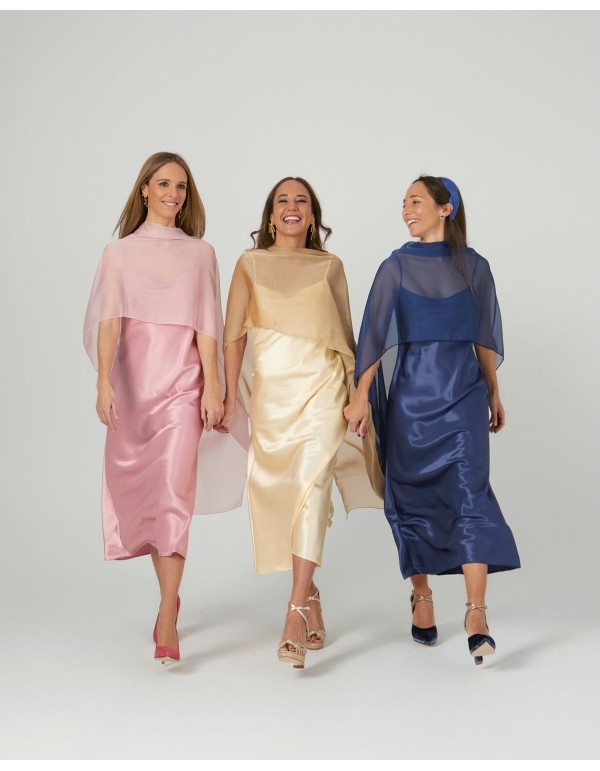 Light pink midi cape in cationic chiffon and double thread