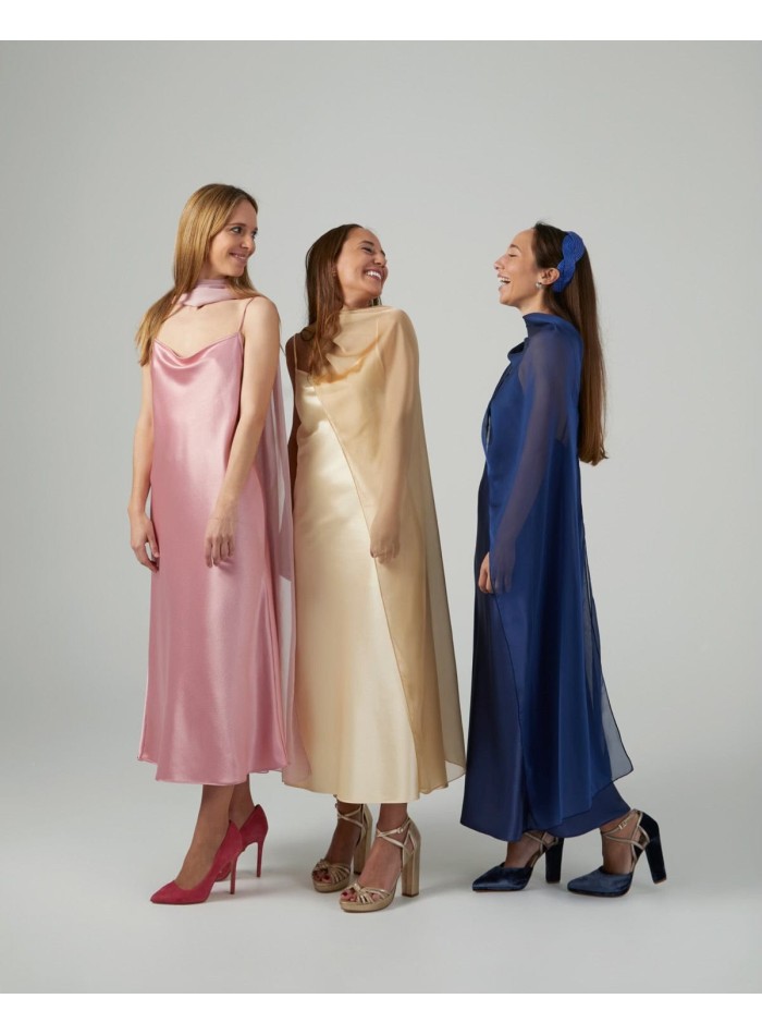 Light pink midi cape in cationic chiffon and...