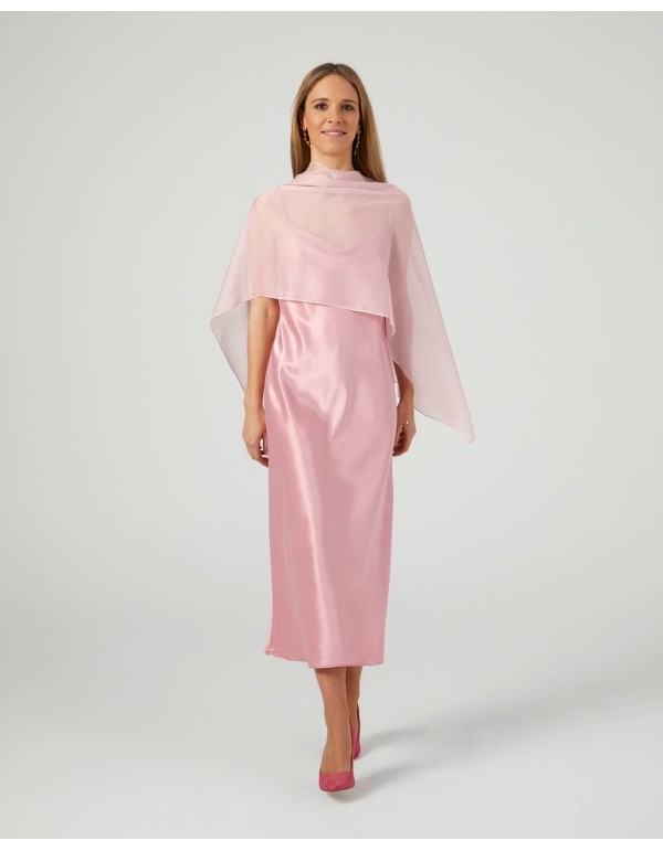 Short cape in light pink cationic chiffon with double...