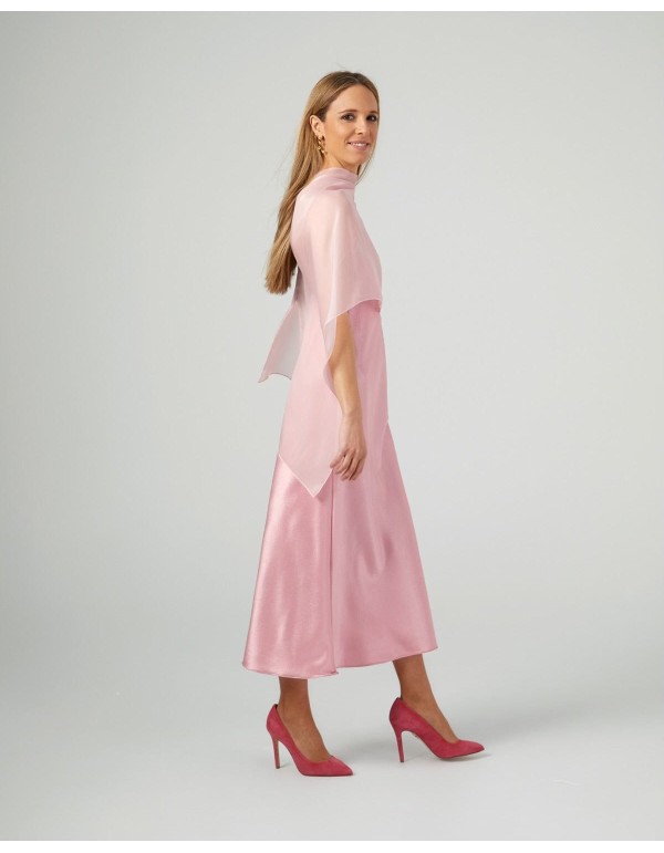 Short cape in light pink cationic chiffon with double... 2