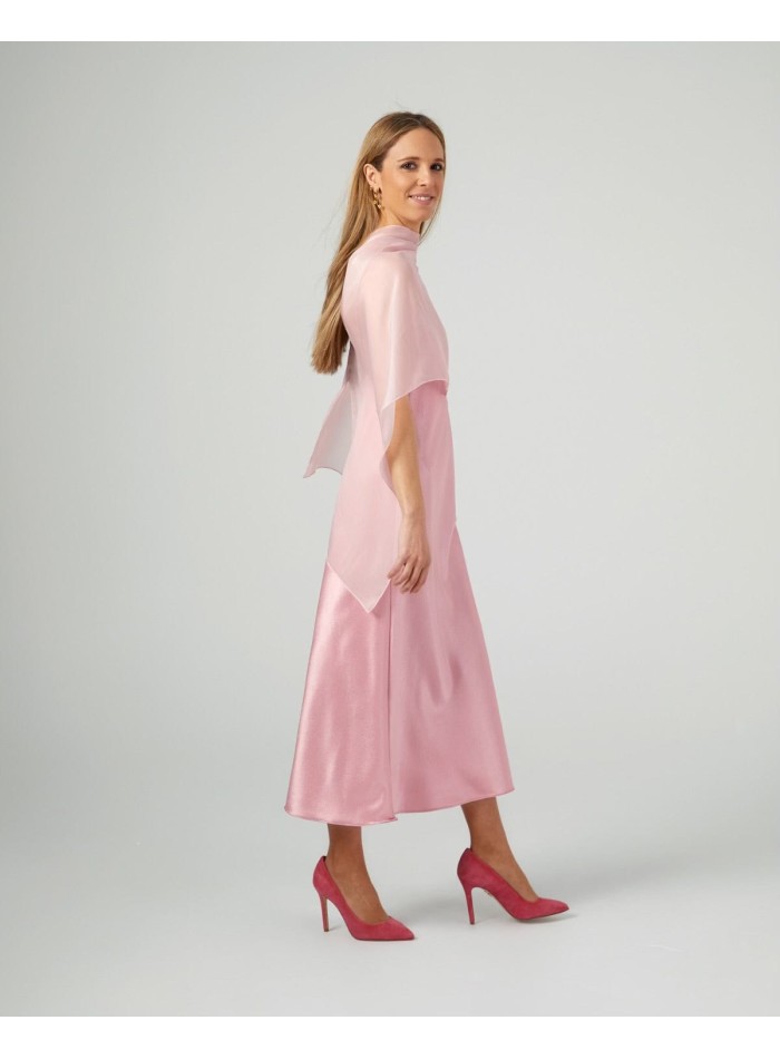 Short cape in light pink cationic chiffon with...