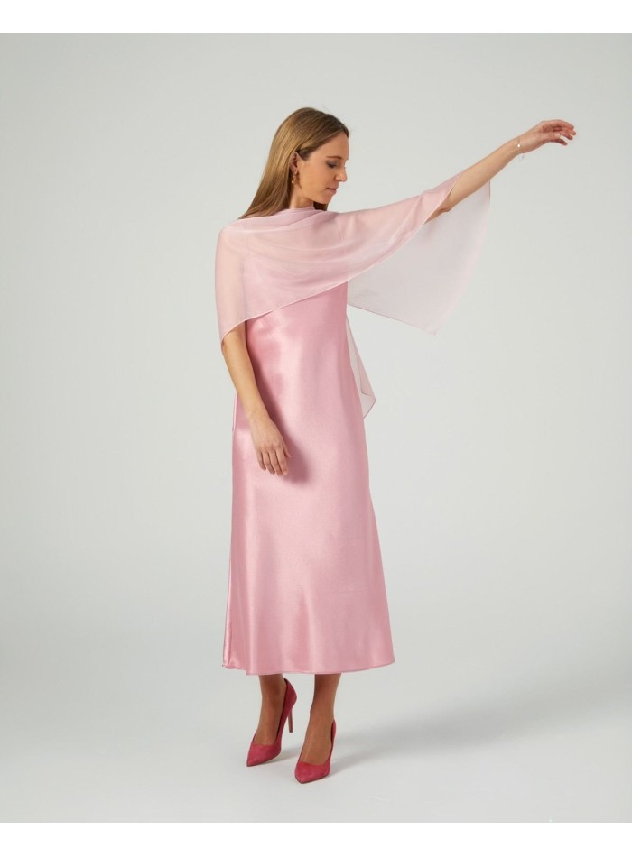 Short cape in light pink cationic chiffon with...