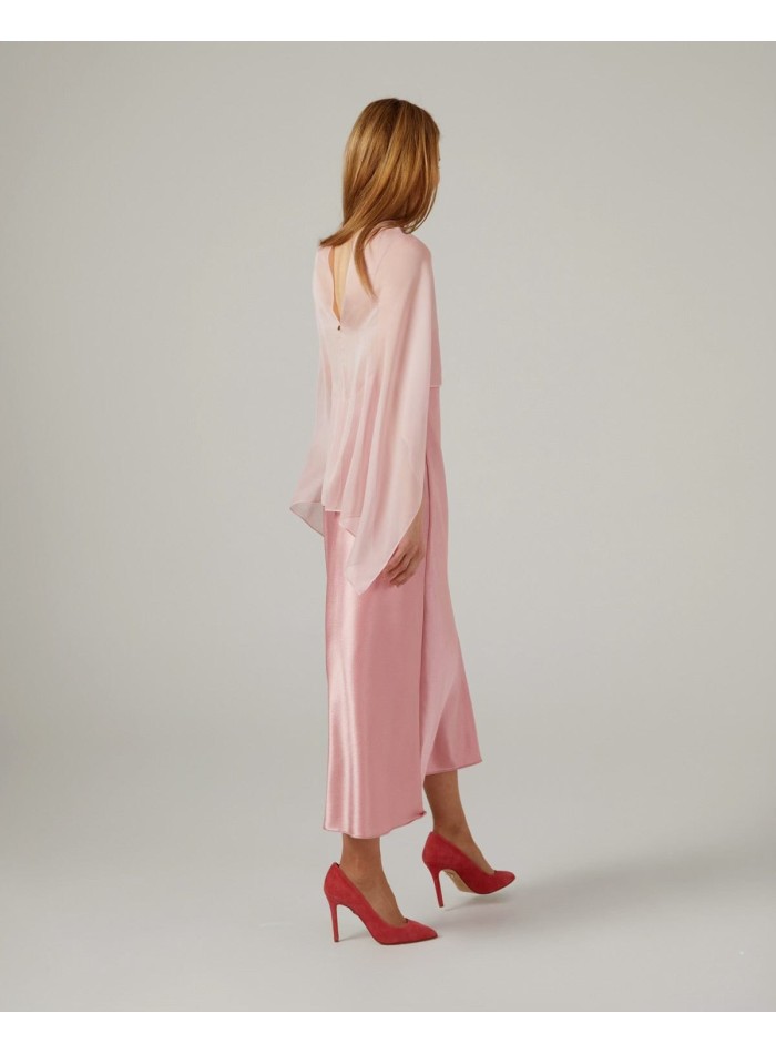 Short cape in light pink cationic chiffon with...