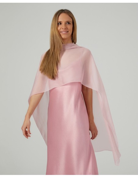 Long layer in light pink cationic chiffon with double threads