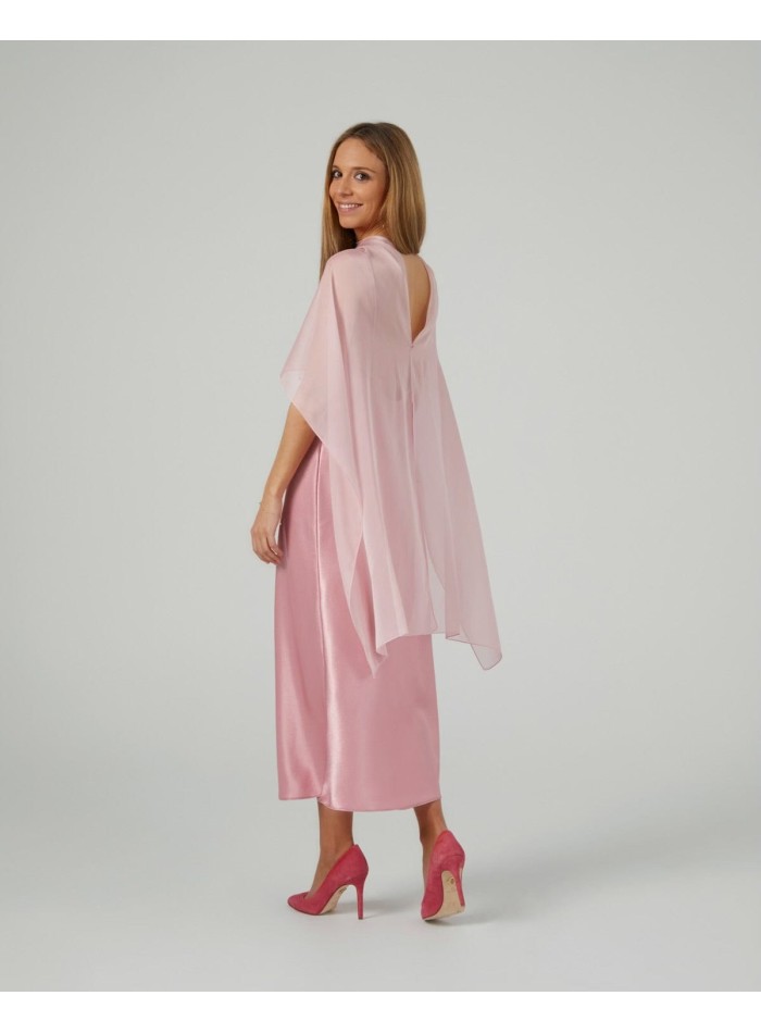 Long layer in light pink cationic chiffon with...