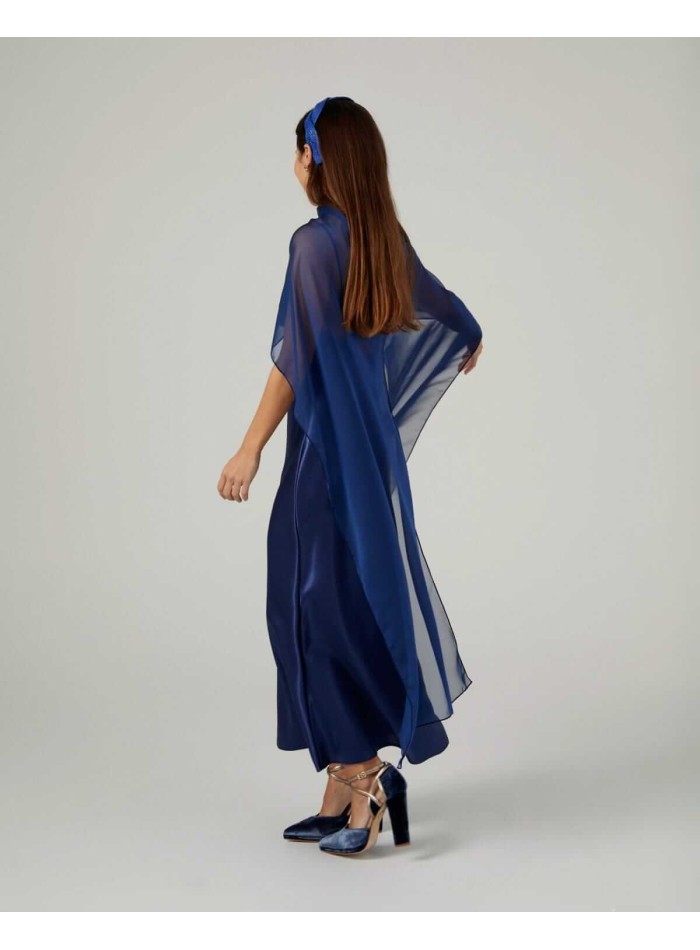 Midi cape in navy blue chiffon and double thread
