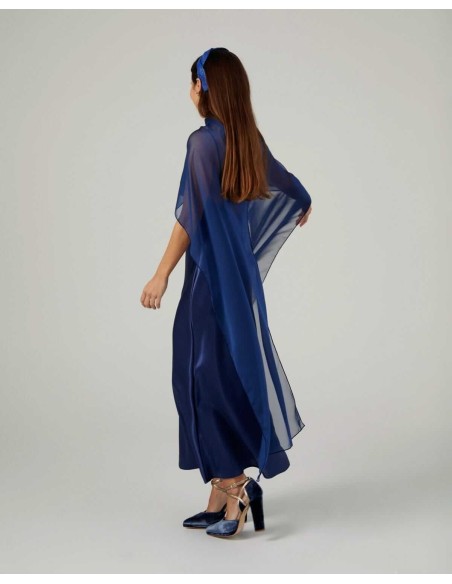 Midi cape in navy blue chiffon and double thread