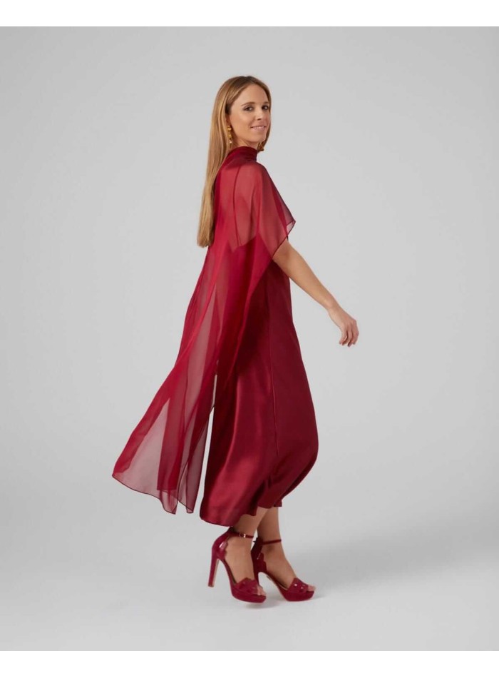 Cape midi marron en mousseline cationique et...