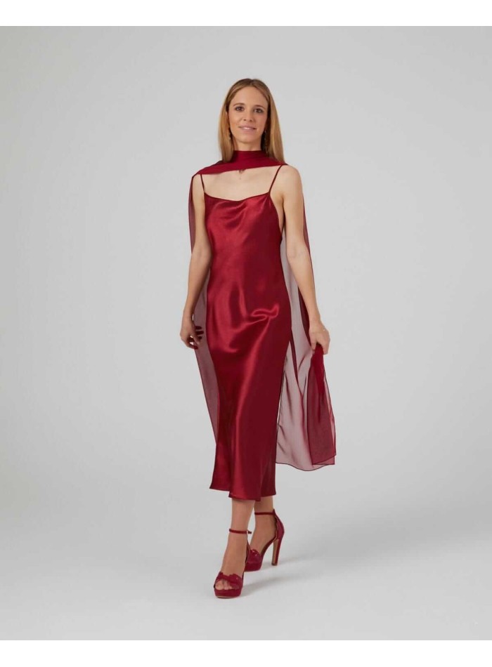 Cape midi marron en mousseline cationique et...