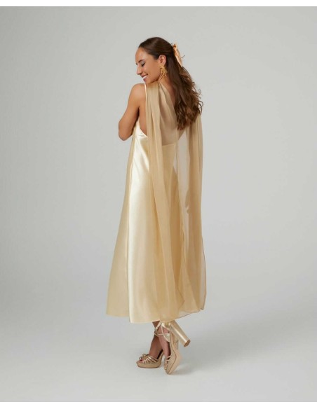 Cationic chiffon midi cape with double golden threads