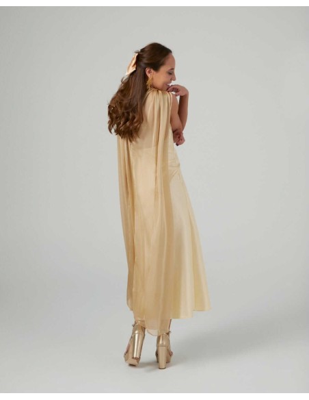 Cationic chiffon midi cape with double golden threads