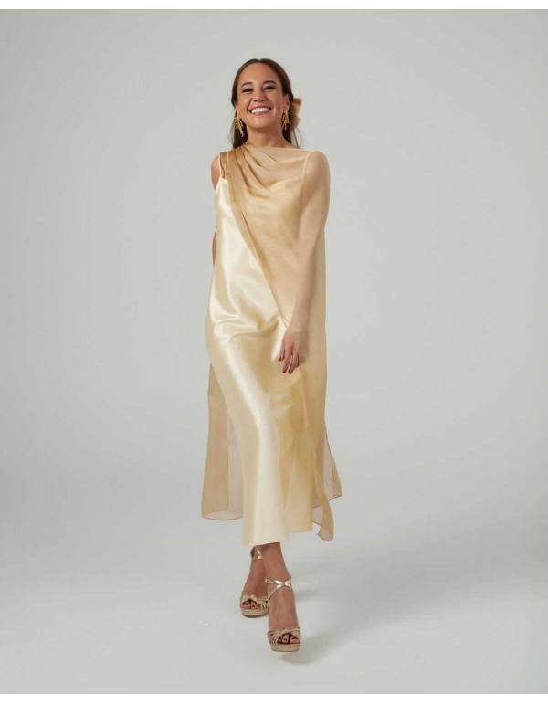 Cationic chiffon midi cape with double golden threads