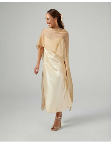 Cationic chiffon midi cape with double golden threads