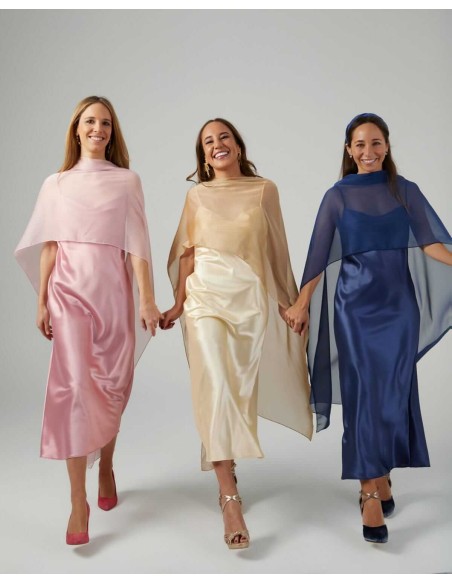 Cationic chiffon midi cape with double golden threads