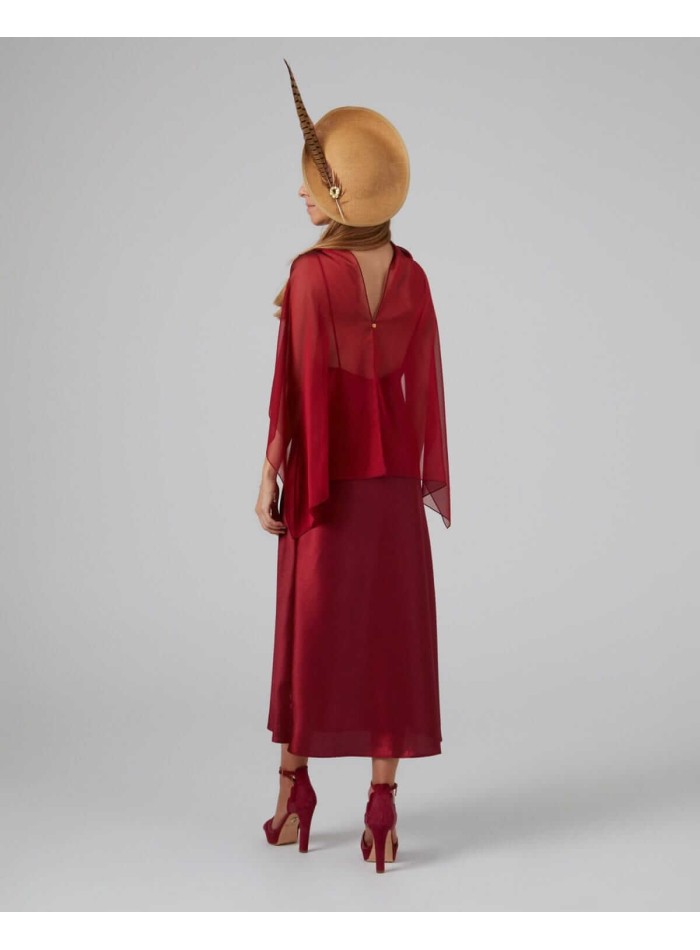 Maroon double-strand cationic chiffon cape
