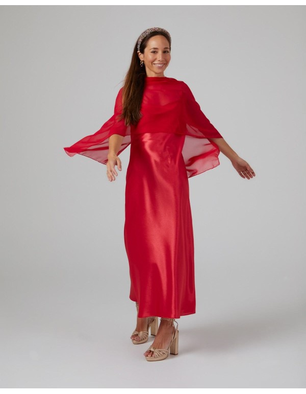 Multi-position short party cape in red chiffon