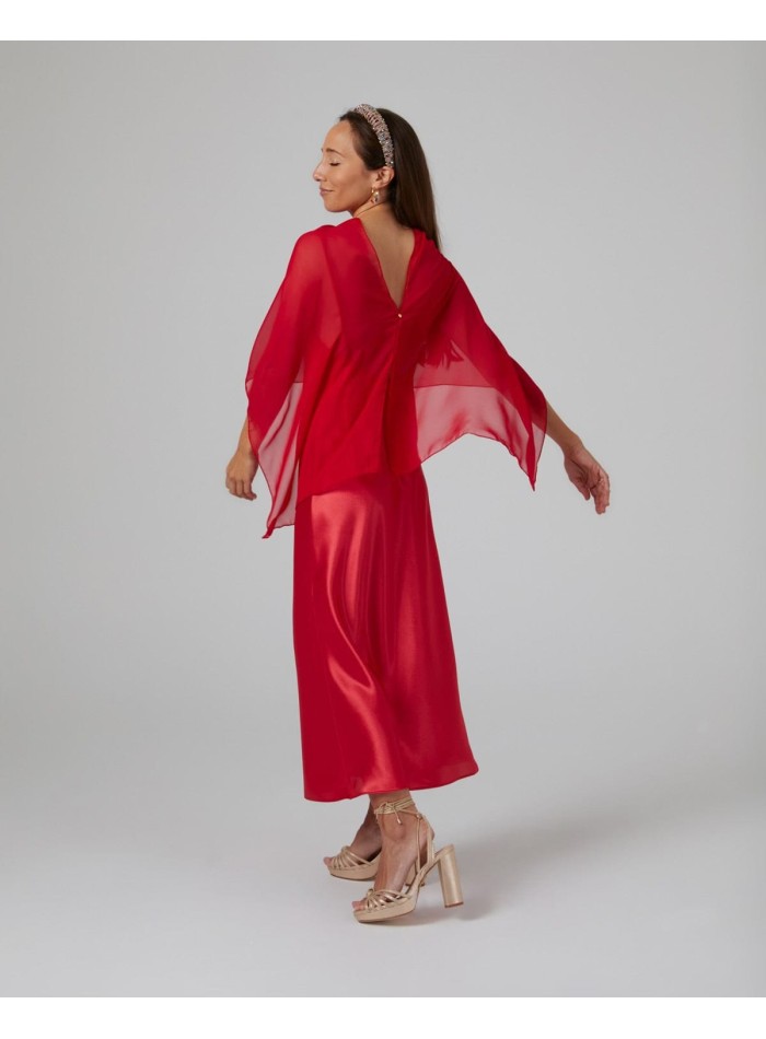 Multi-position short party cape in red chiffon