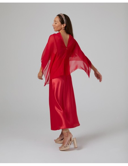 Multi-position short party cape in red chiffon