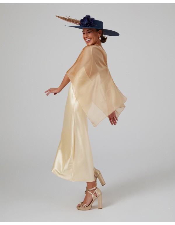Multi-position short party cape in golden chiffon