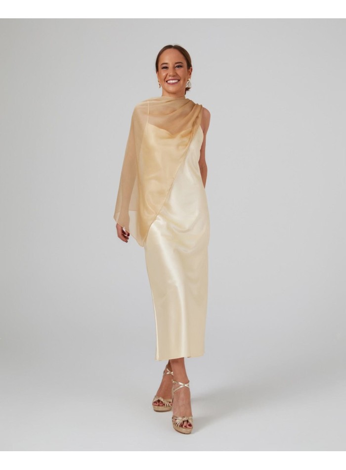 Multi-position short party cape in golden chiffon