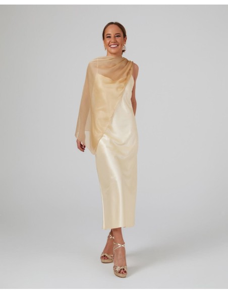 Multi-position short party cape in golden chiffon