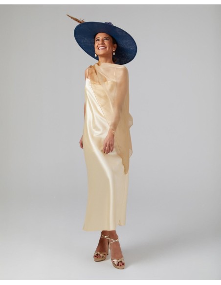 Multi-position short party cape in golden chiffon
