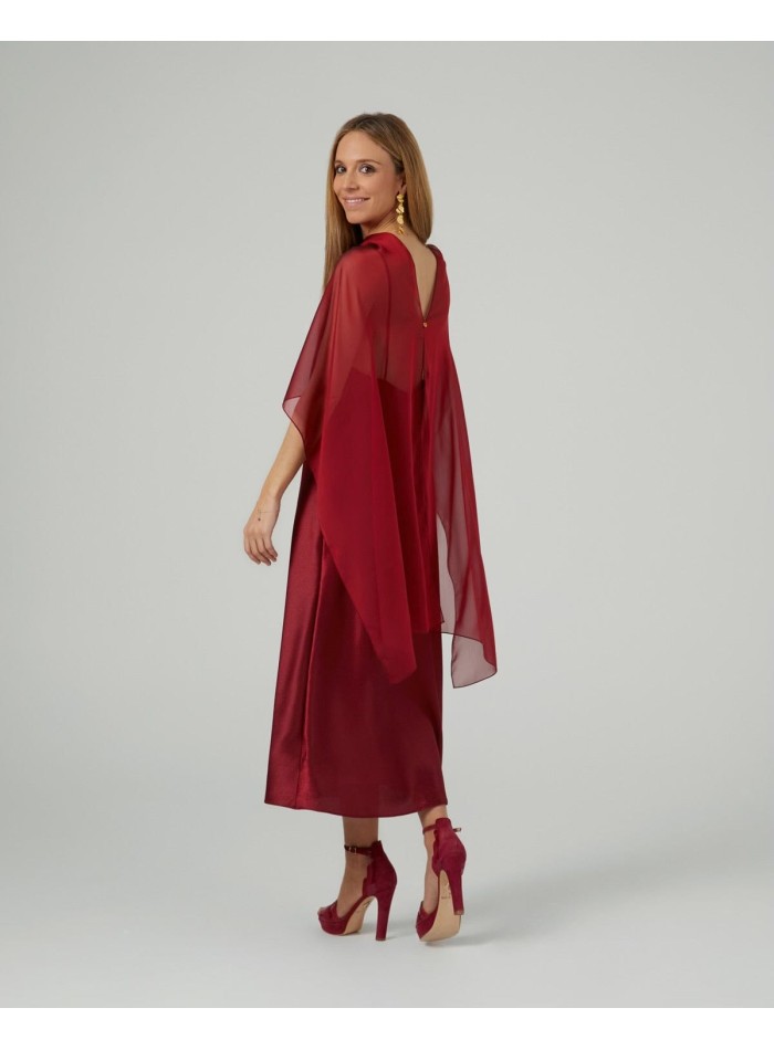 Long layer in maroon cationic chiffon with...