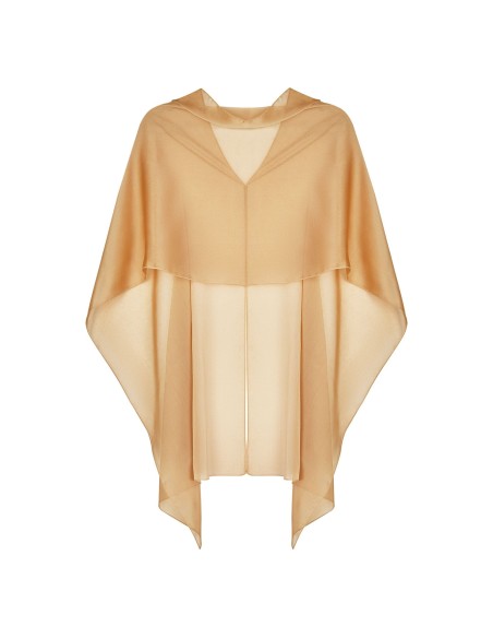 Long cape in gold cationic chiffon with double thread