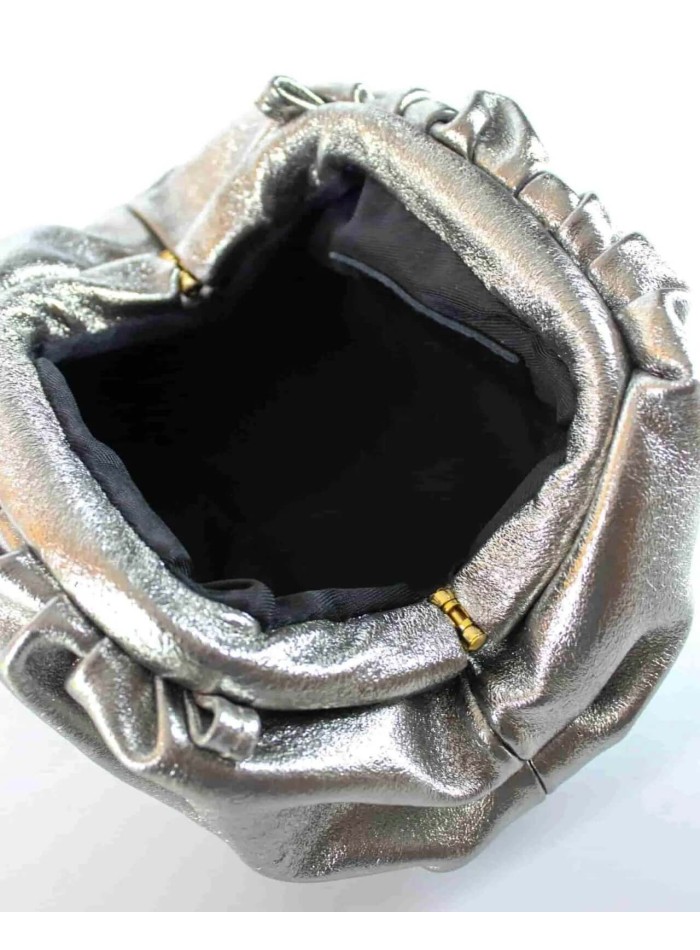 Metallic silver leather clutch