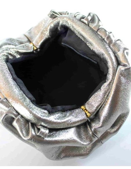 Metallic silver leather clutch