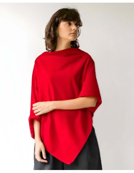 Short red velvet poncho