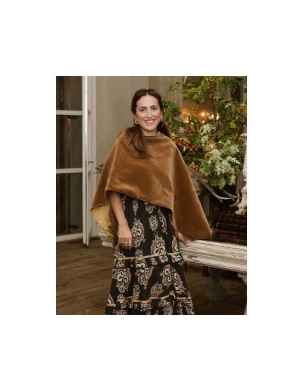 Poncho court réversible en velours marron, réversible 2