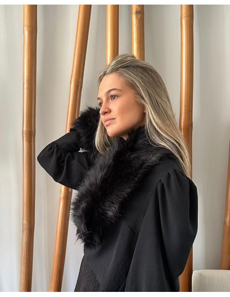 Party collar stole in black fur