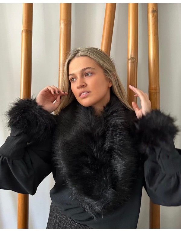 Party collar stole in black fur