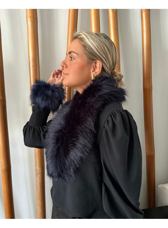 Evening blue short hair party stole