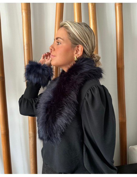 Evening blue short hair party stole