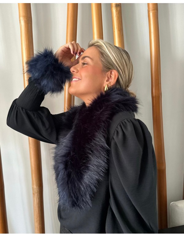 Dark blue synthetic fur cuffs