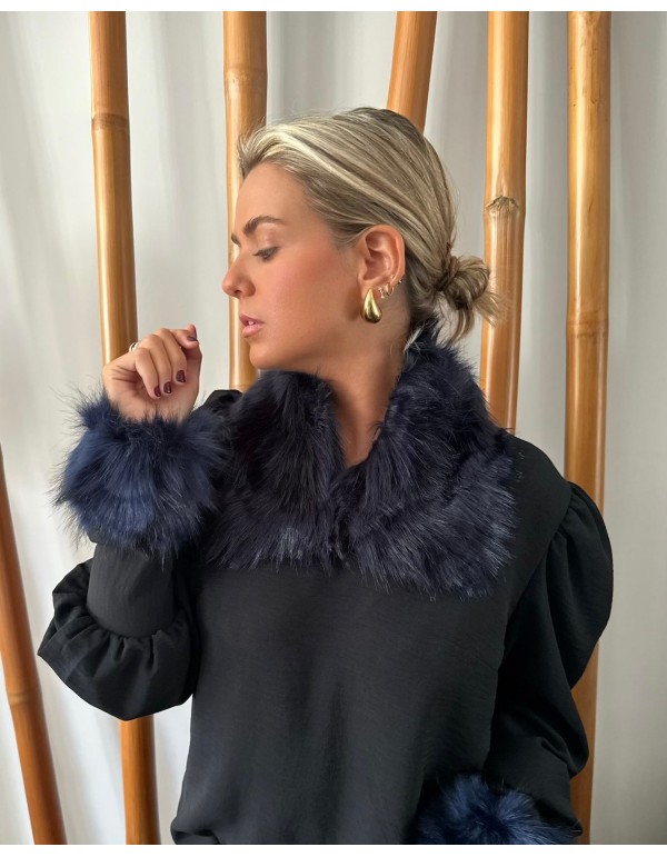 Dark blue synthetic fur cuffs 2