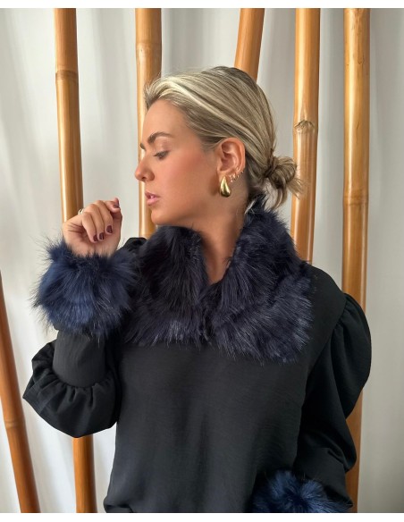 Dark blue synthetic fur cuffs