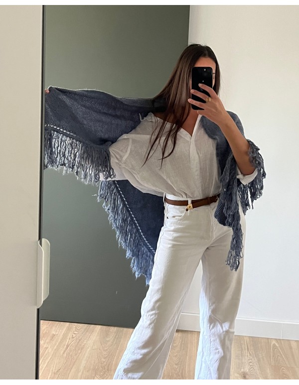 Light blue fringed poncho multiposition 2