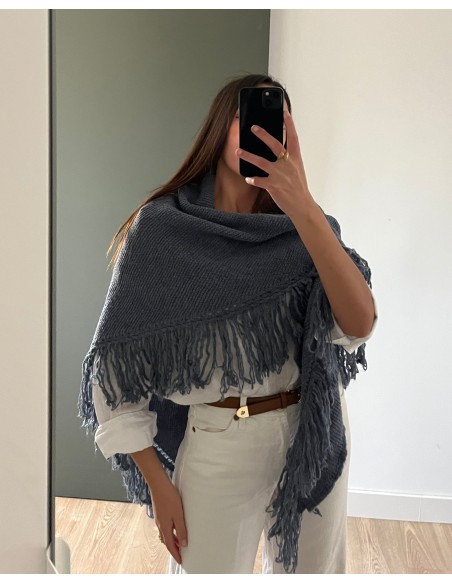 Poncho de flecos azul claro multiposición