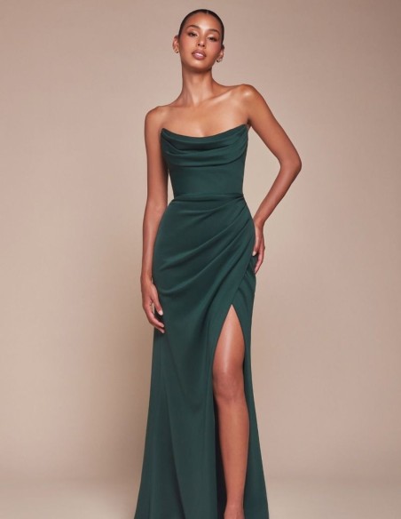 Vestido de fiesta largo con escote palabra de honor y efecto drapeado