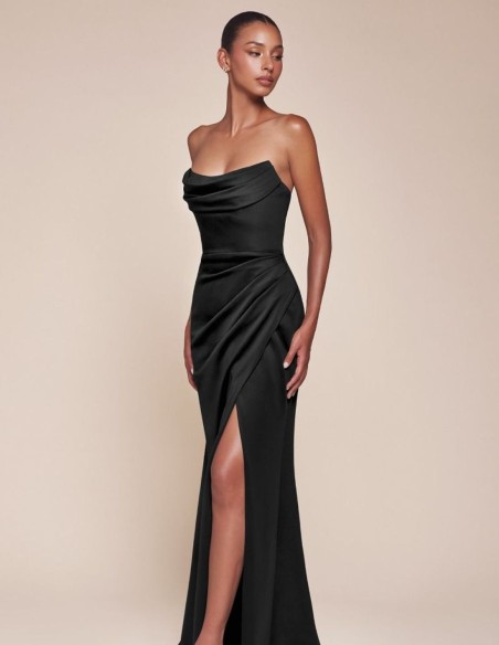 Maxi dress with strapless neckline and draping effect