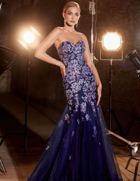 Robe de soirée sirène sans bretelles à imprimé floral