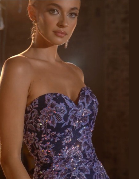 Vestido de fiesta de sirena sin tirantes con estampado floral