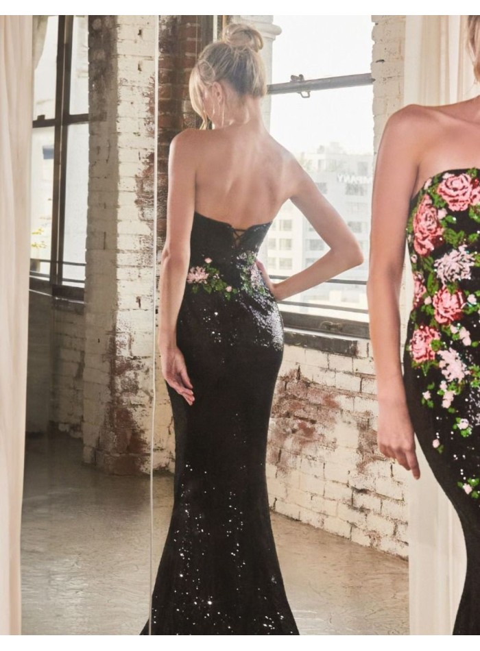 Robe longue de fête avec paillettes et imprimé...