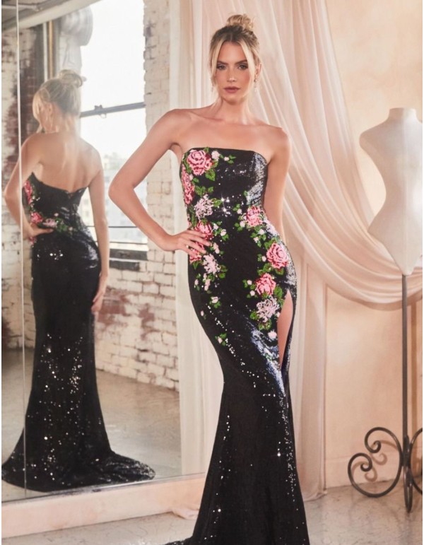 Maxi party dress with sequins and floral print 2