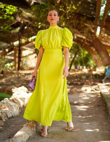 Vestido midi de fiesta con manga corta y lazos en la espalda