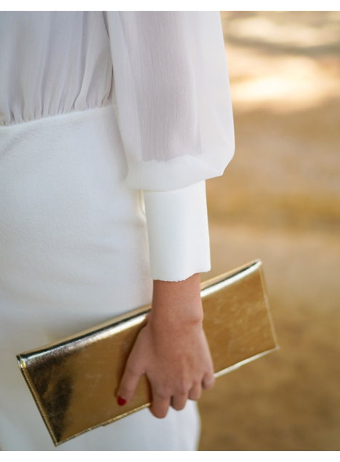Vestido midi blanco de manga larga con falda de...