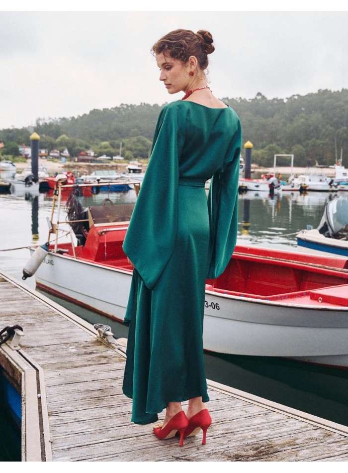 Midi party dress with boat neckline and...